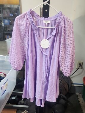Umgee Lavender Lace Sleeve Midi Dress